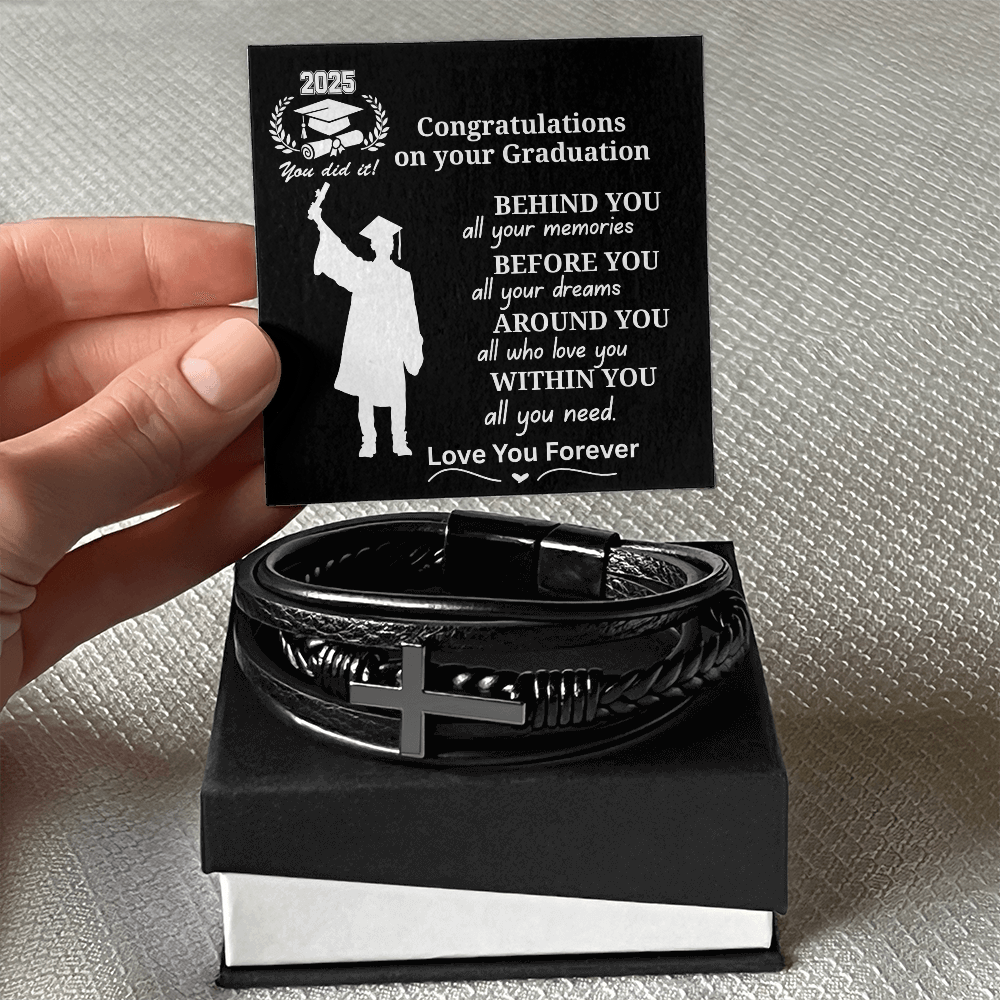 To My Son 2025 Graduate "Congrats on Your Graduation Day" Men's Cross Bracelet