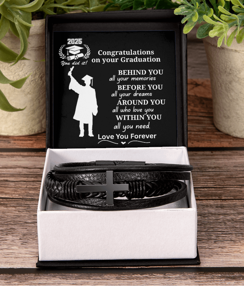 To My Son 2025 Graduate "Congrats on Your Graduation Day" Men's Cross Bracelet