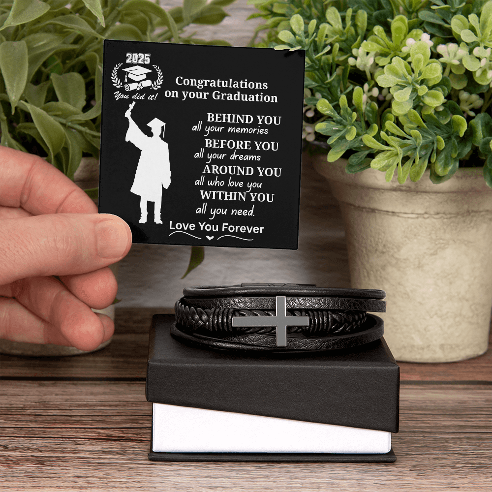 To My Son 2025 Graduate "Congrats on Your Graduation Day" Men's Cross Bracelet