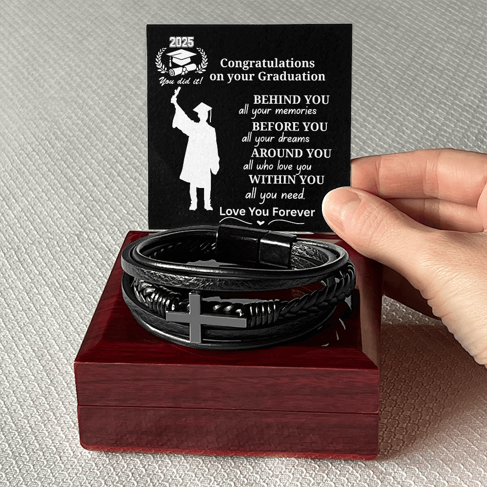 To My Son 2025 Graduate "Congrats on Your Graduation Day" Men's Cross Bracelet
