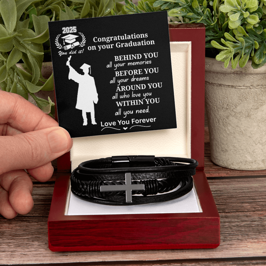 To My Son 2025 Graduate "Congrats on Your Graduation Day" Men's Cross Bracelet