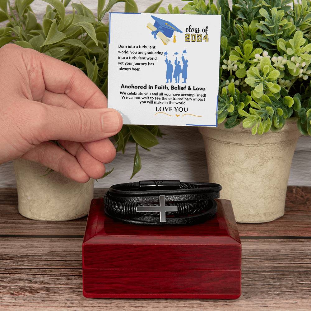 For the Graduate "Faith, Belief & Love" Cross Bracelet