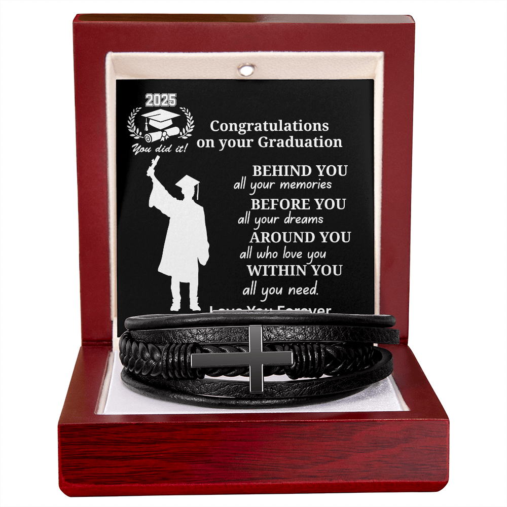 To My Son 2025 Graduate "Congrats on Your Graduation Day" Men's Cross Bracelet