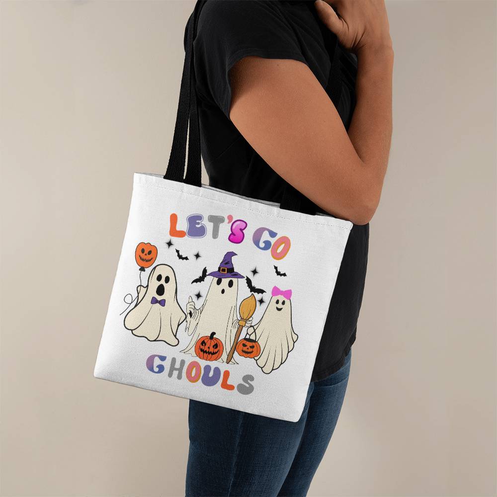 Halloween Ghost Canvas Tote Bag for Trick or Treat Goodie gift! "Let's Go Ghouls"