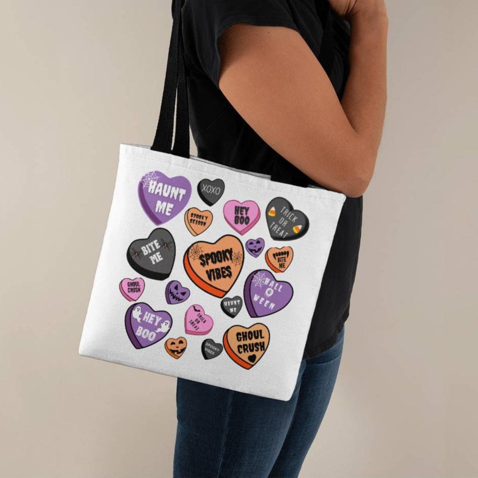 Halloween Heart Canvas Tote Bag for Trick or Treat Goodie gift! "Haunt Me"