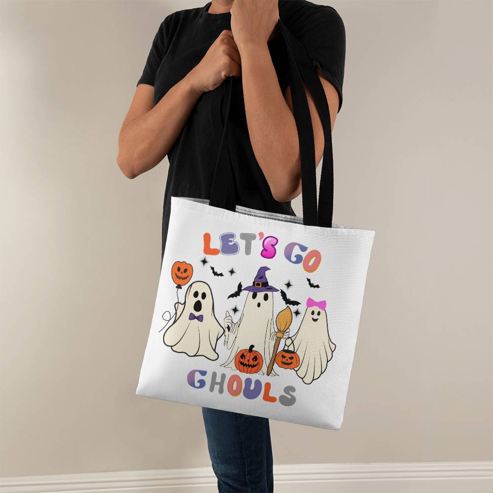 Halloween Ghost Canvas Tote Bag for Trick or Treat Goodie gift! "Let's Go Ghouls"