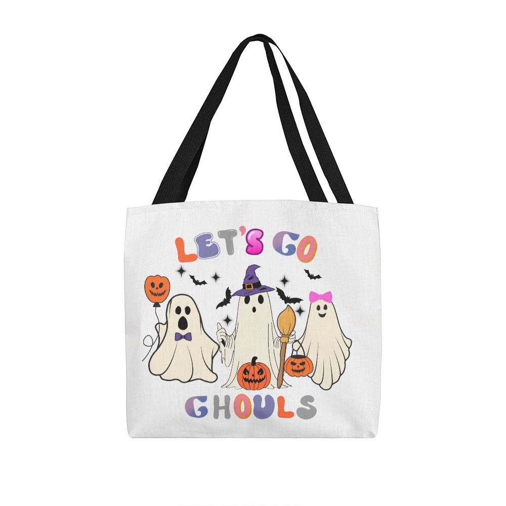 Halloween Ghost Canvas Tote Bag for Trick or Treat Goodie gift! "Let's Go Ghouls"