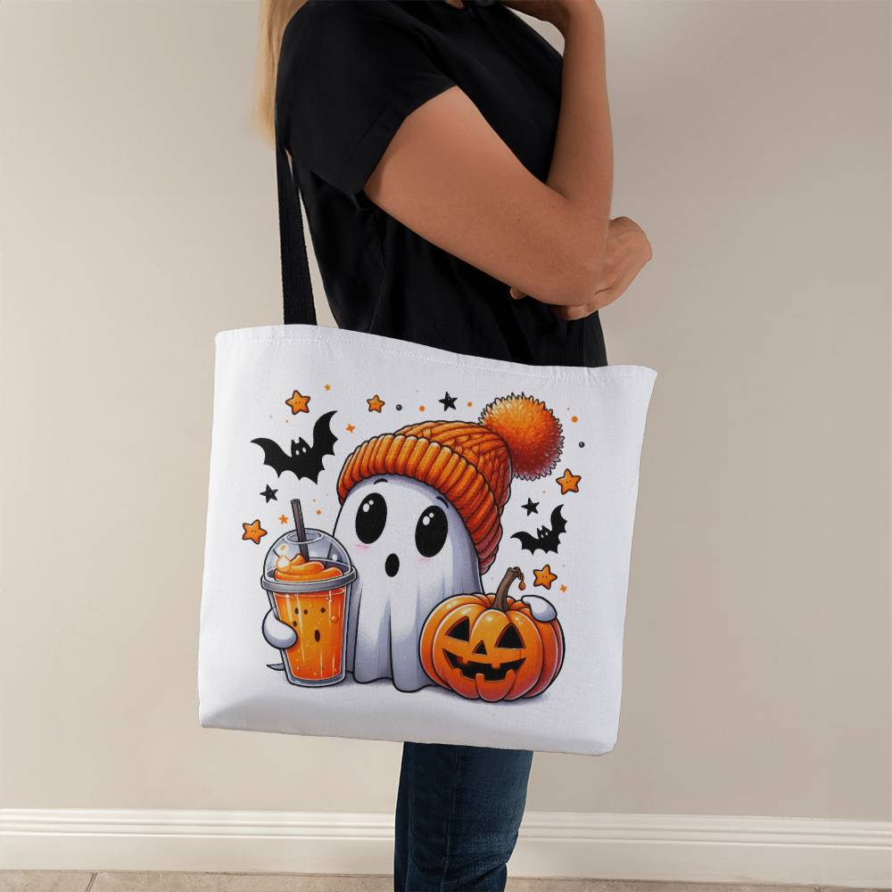 Halloween Ghost, Pumpkin and Bats Canvas Tote Bag for Trick or Treat Goodie gift!