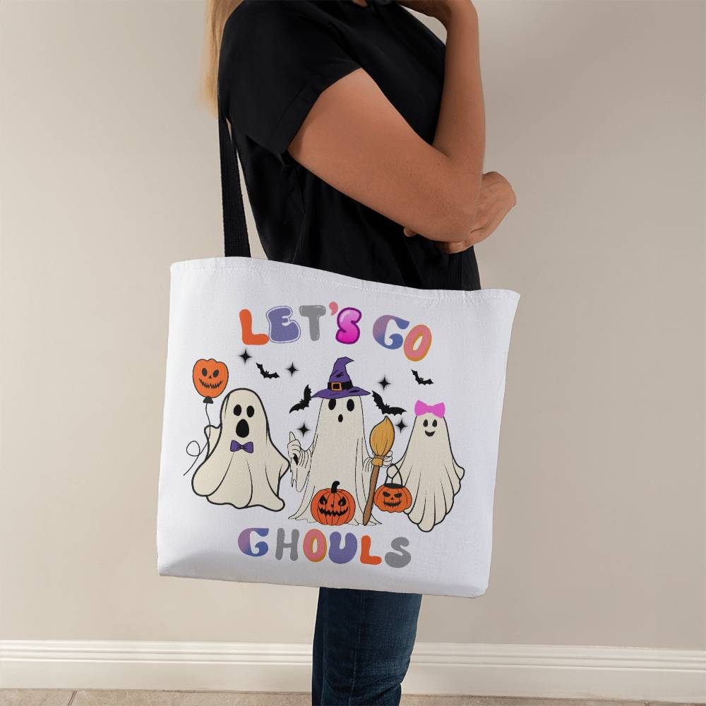 Halloween Ghost Canvas Tote Bag for Trick or Treat Goodie gift! "Let's Go Ghouls"