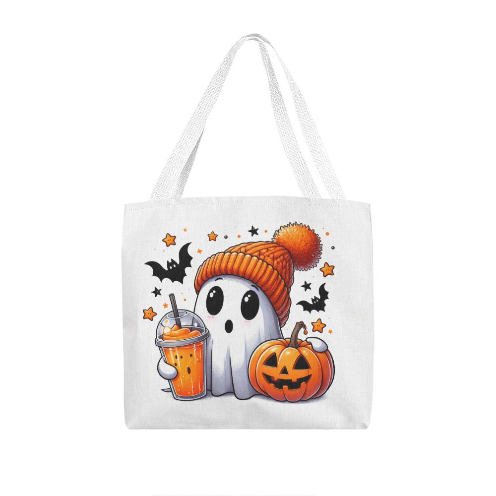 Halloween Ghost, Pumpkin and Bats Canvas Tote Bag for Trick or Treat Goodie gift!