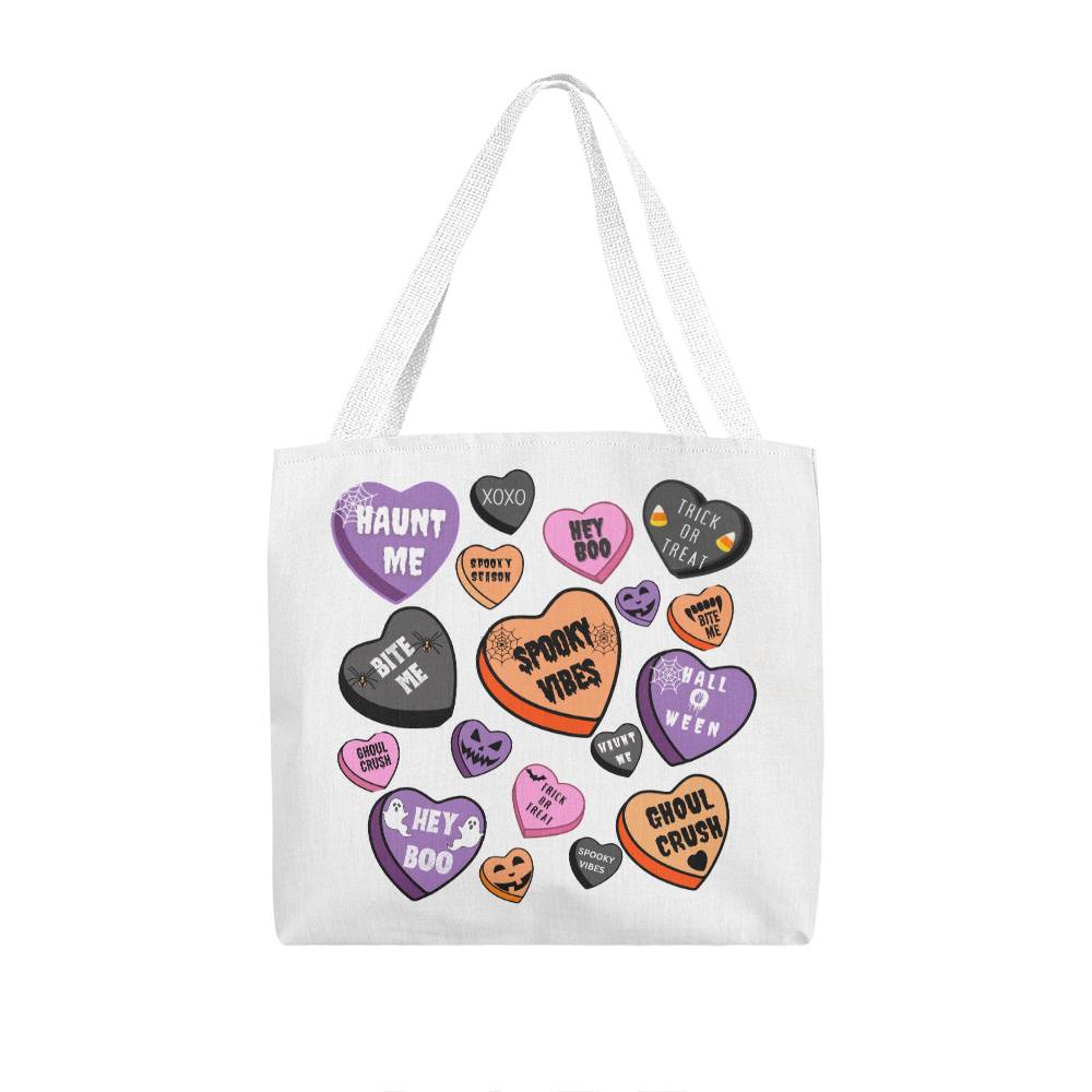 Halloween Heart Canvas Tote Bag for Trick or Treat Goodie gift! "Haunt Me"