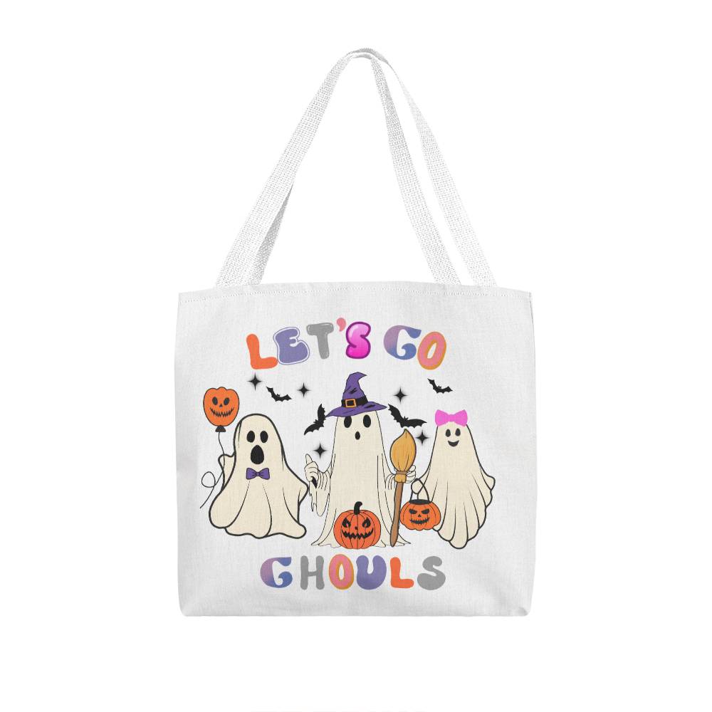 Halloween Ghost Canvas Tote Bag for Trick or Treat Goodie gift! "Let's Go Ghouls"