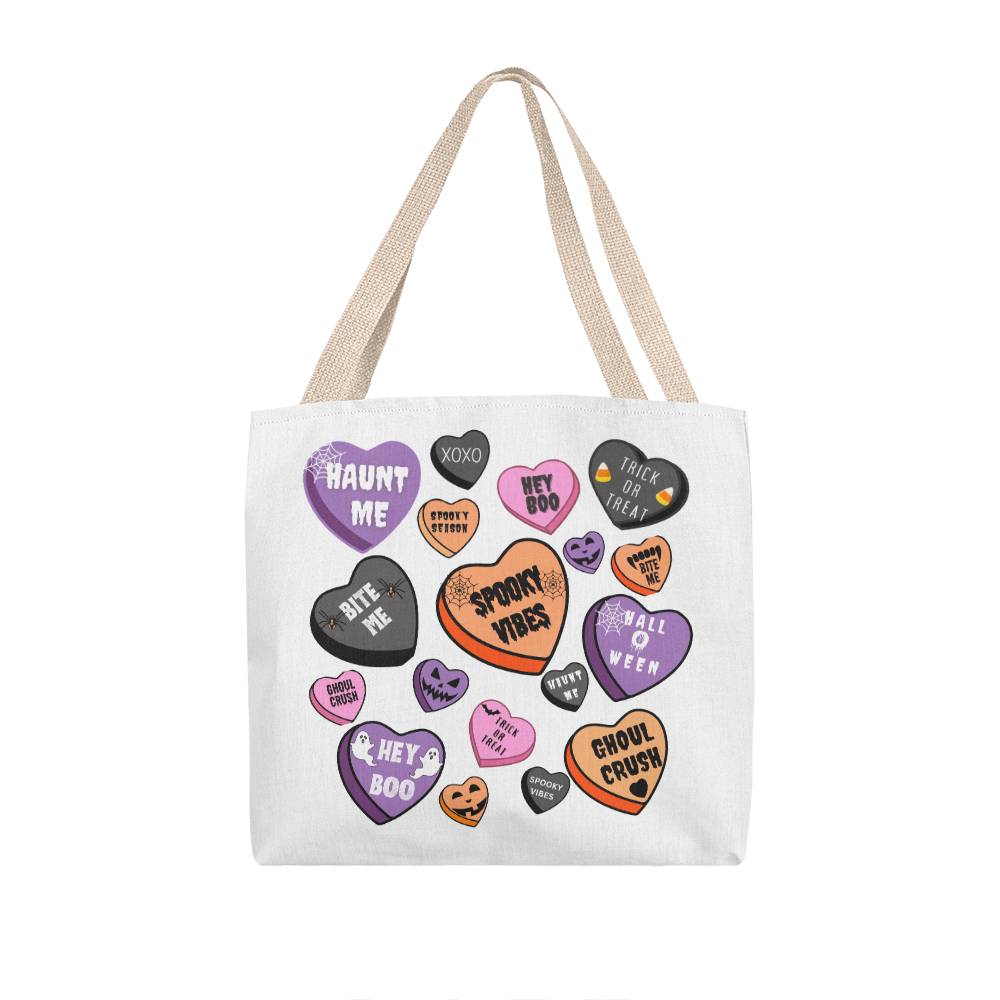 Halloween Heart Canvas Tote Bag for Trick or Treat Goodie gift! "Haunt Me"