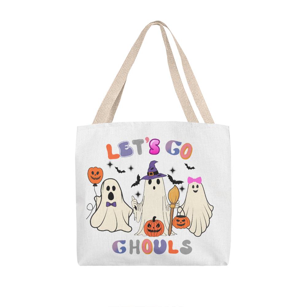 Halloween Ghost Canvas Tote Bag for Trick or Treat Goodie gift! "Let's Go Ghouls"