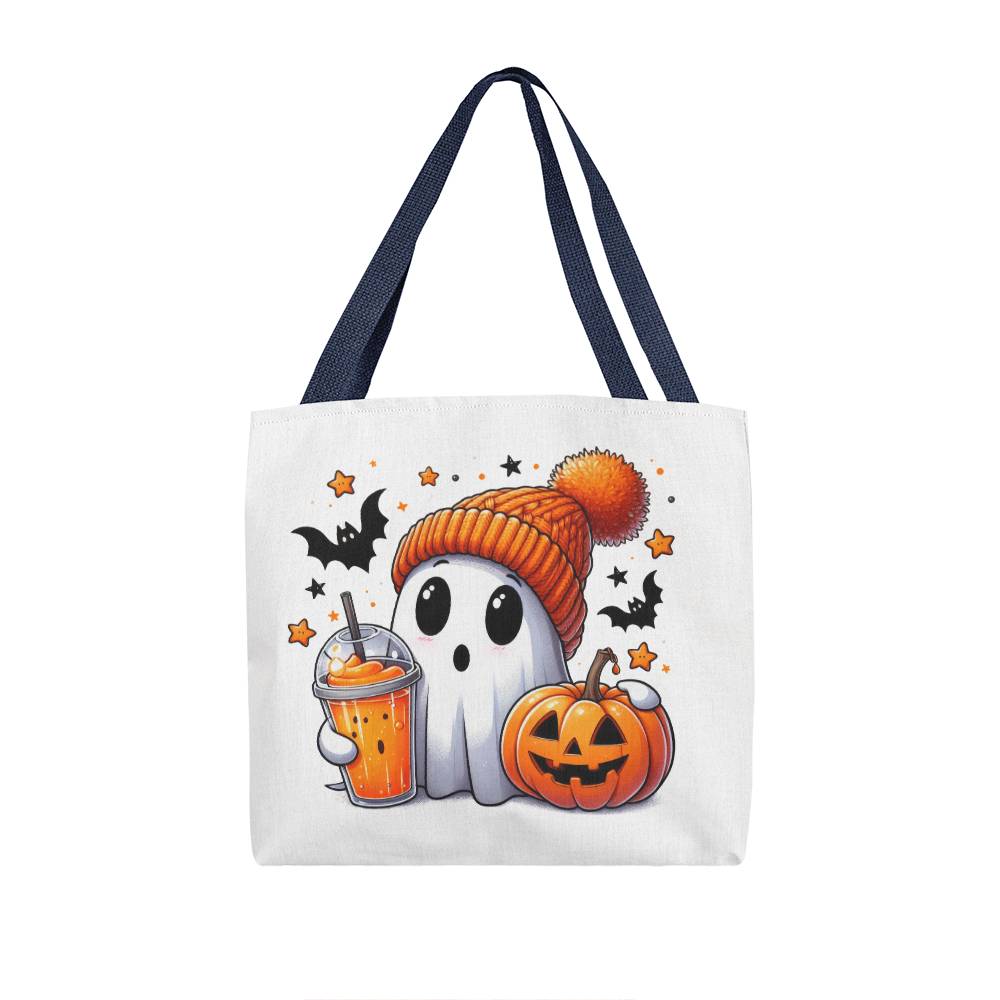 Halloween Ghost, Pumpkin and Bats Canvas Tote Bag for Trick or Treat Goodie gift!