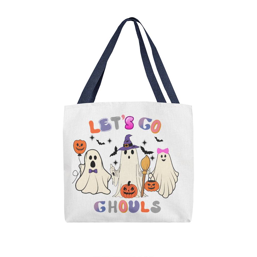 Halloween Ghost Canvas Tote Bag for Trick or Treat Goodie gift! "Let's Go Ghouls"