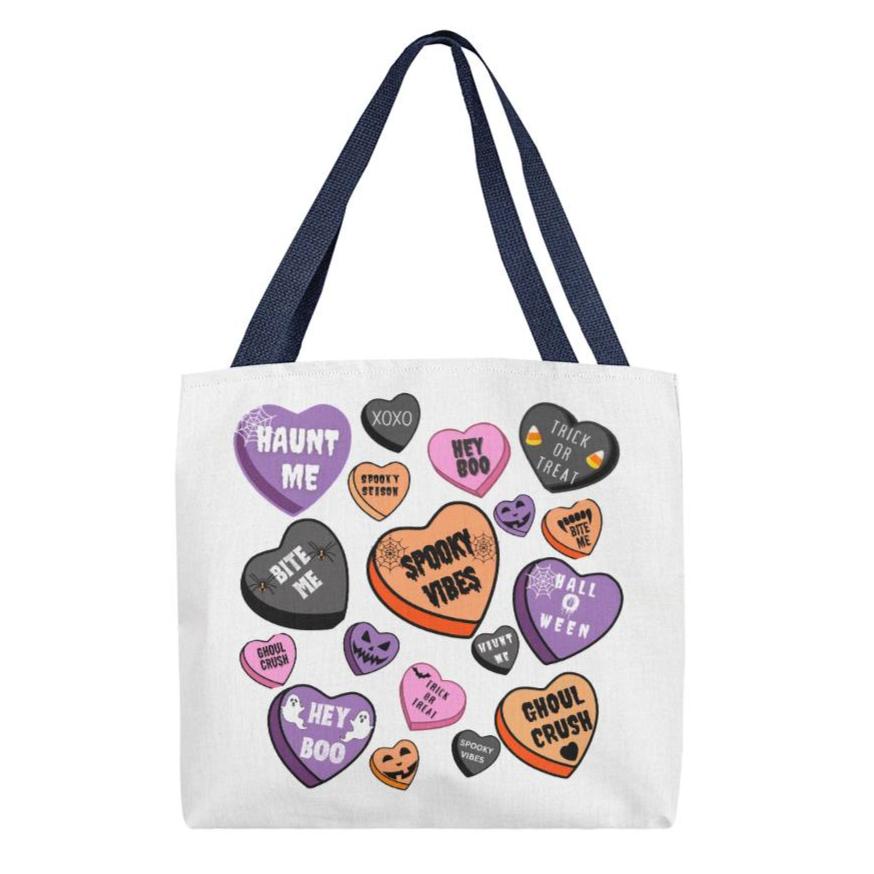 Halloween Heart Canvas Tote Bag for Trick or Treat Goodie gift! "Haunt Me"