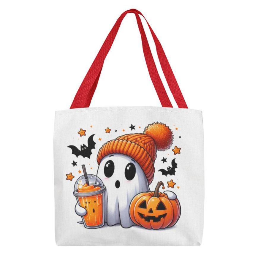 Halloween Ghost, Pumpkin and Bats Canvas Tote Bag for Trick or Treat Goodie gift!