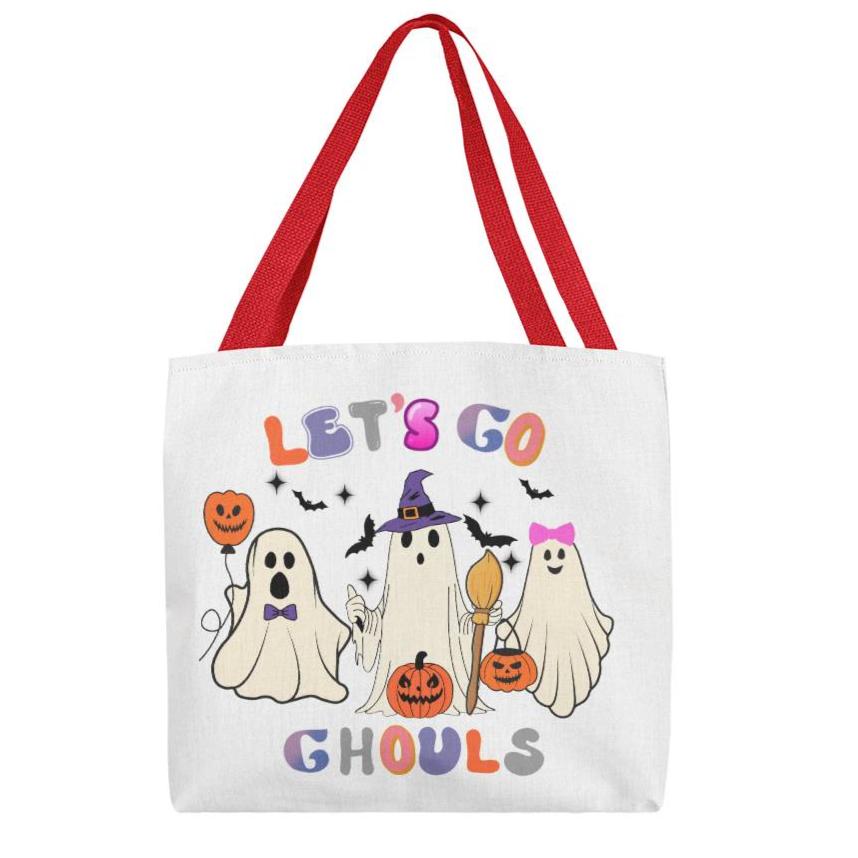 Halloween Ghost Canvas Tote Bag for Trick or Treat Goodie gift! "Let's Go Ghouls"