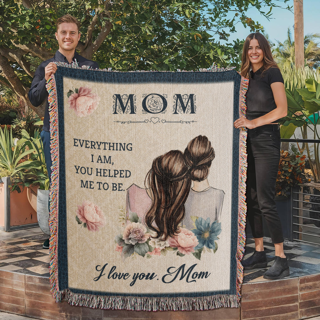 To Mom "Everything I Am" Happy Valentine Day Mom | Heirloom Woven Blanket 50x60