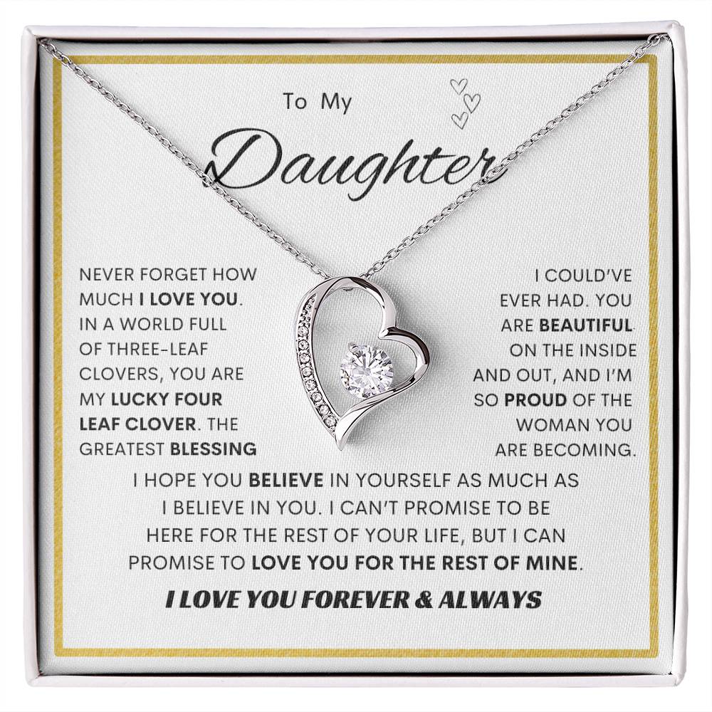 To My Daughter "My Lucky Four Leaf Clover" Forever Love Necklace!