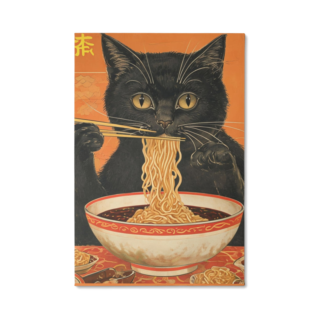 Asian Inspired "Cat eating Noodles" Gallery Wrapped Canvas