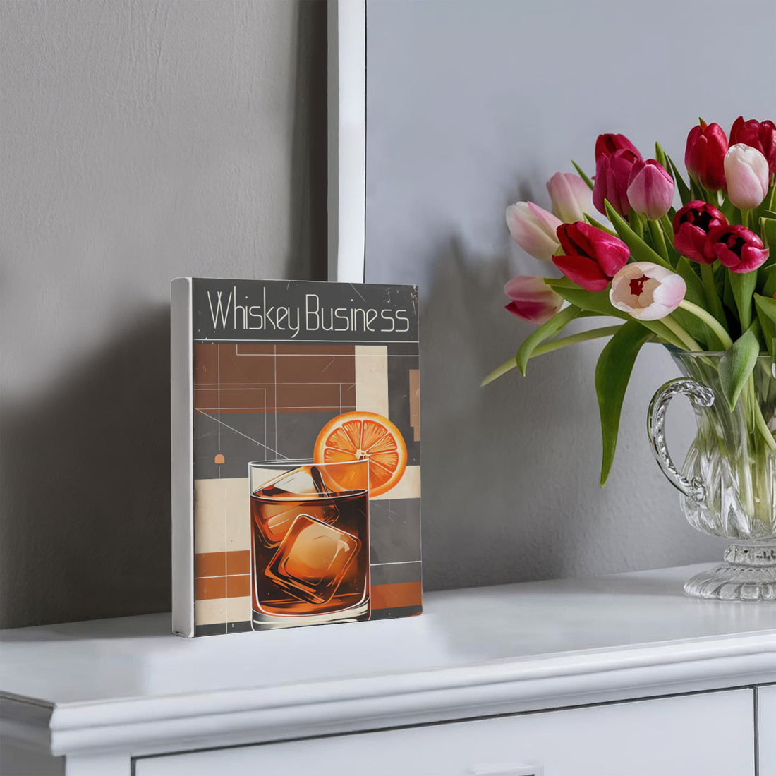 Add a splash of attitude to your space with this retro-style “Whiskey Business” canvas. Perfect for home bars, lounges, or any space where style meets spirit.