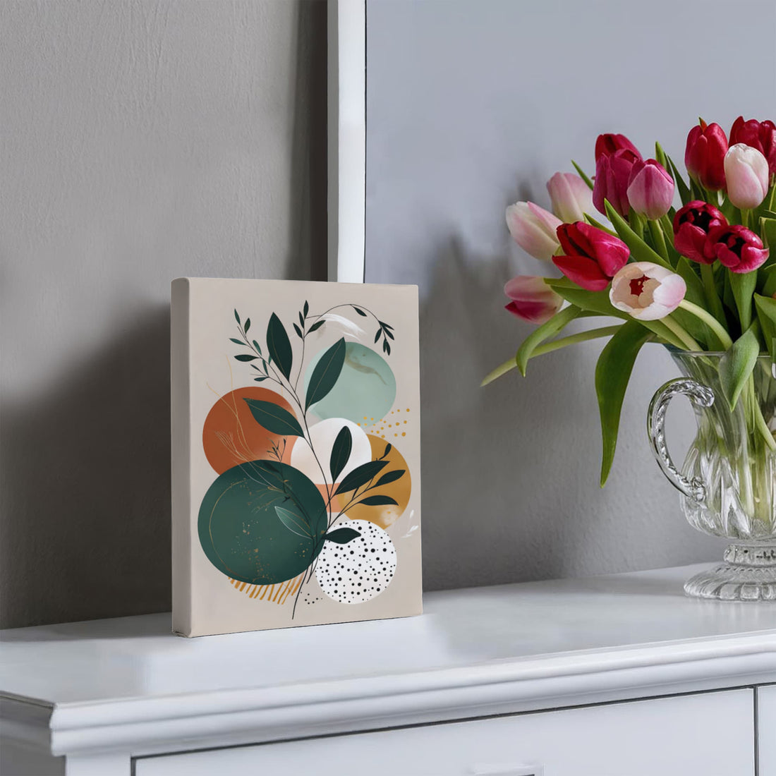 A harmonious blend of nature and geometry creating a soothing, modern aesthetic! Ideal for adding a calm, artful vibe to any living space, office, or creative corner.