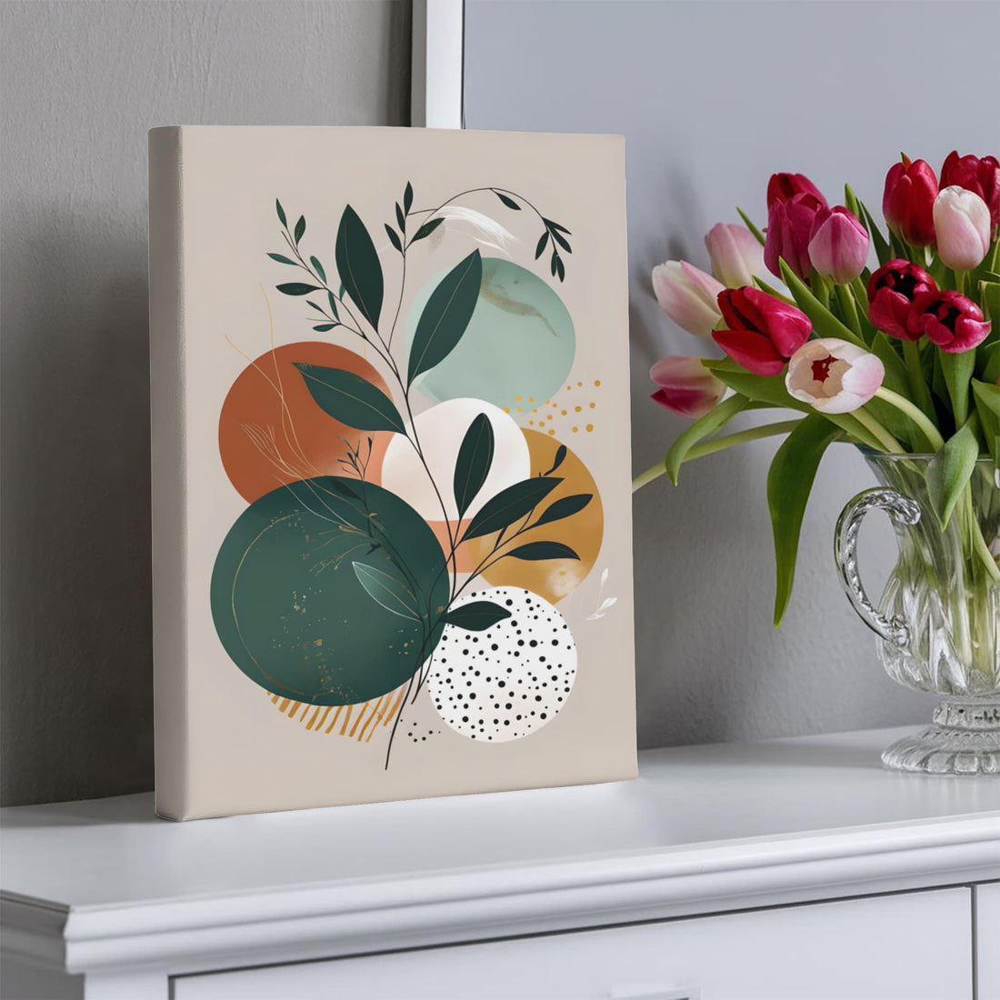 A harmonious blend of nature and geometry creating a soothing, modern aesthetic! Ideal for adding a calm, artful vibe to any living space, office, or creative corner.