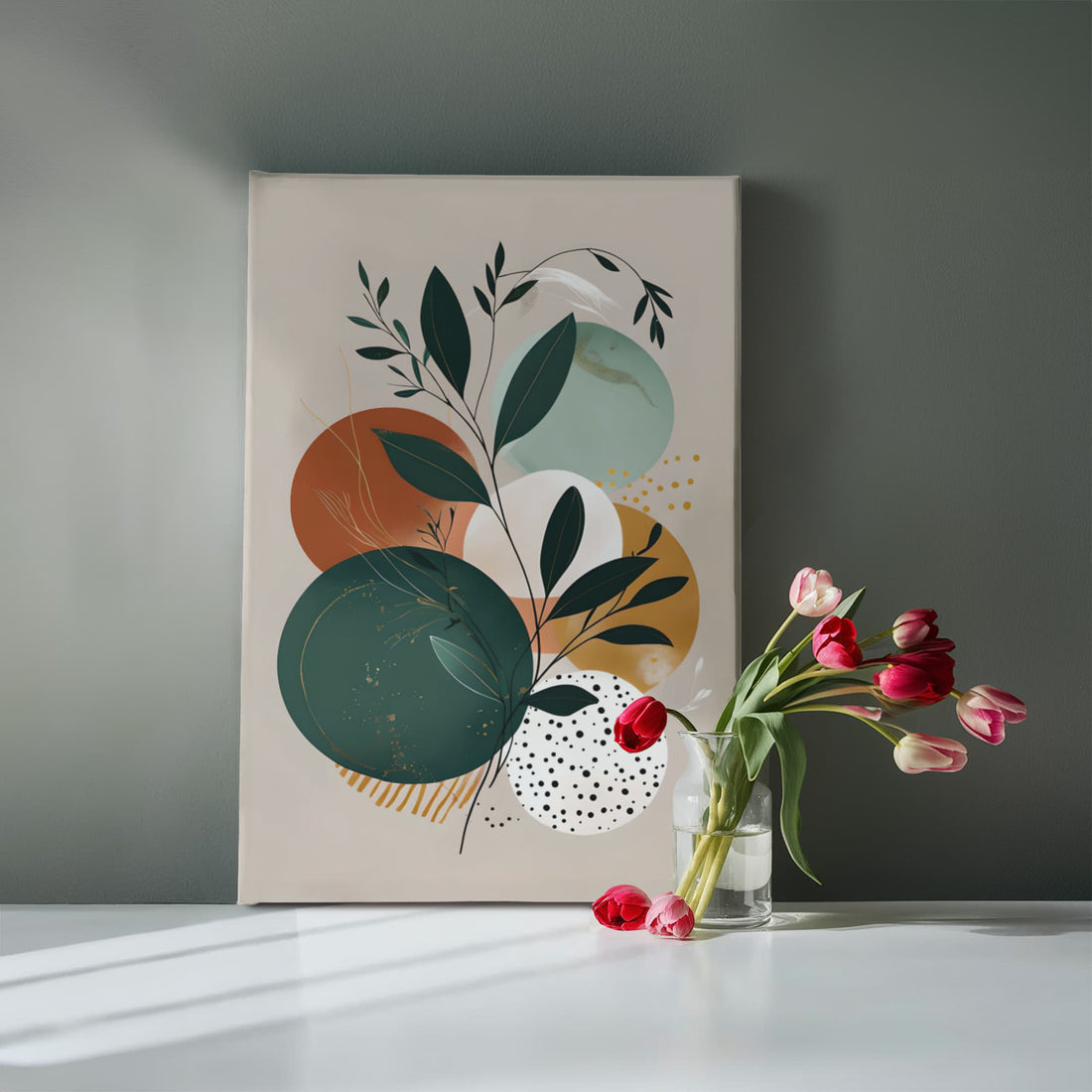 A harmonious blend of nature and geometry creating a soothing, modern aesthetic! Ideal for adding a calm, artful vibe to any living space, office, or creative corner.