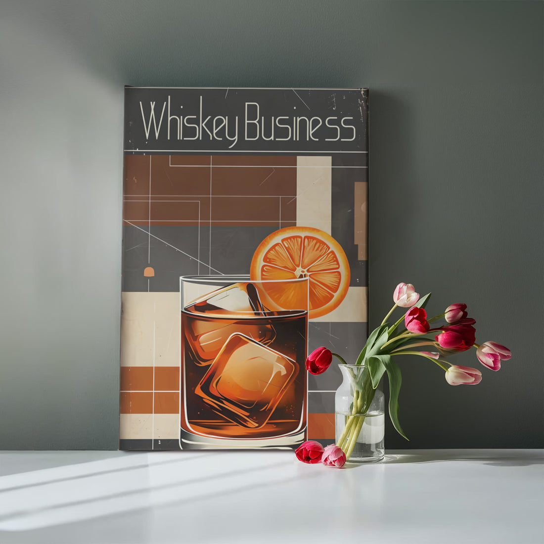 Add a splash of attitude to your space with this retro-style “Whiskey Business” canvas. Perfect for home bars, lounges, or any space where style meets spirit.