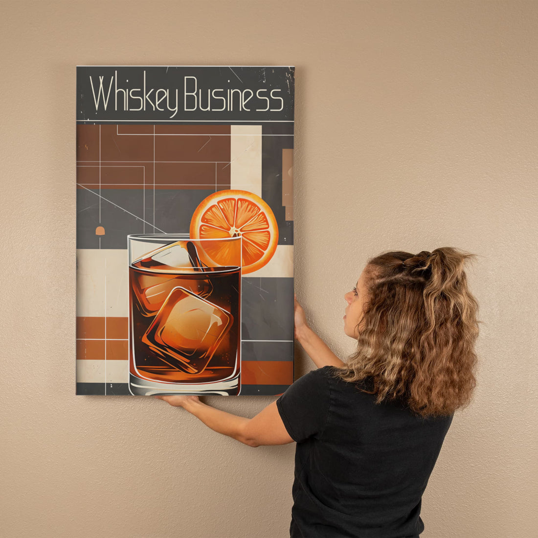 Add a splash of attitude to your space with this retro-style “Whiskey Business” canvas. Perfect for home bars, lounges, or any space where style meets spirit.