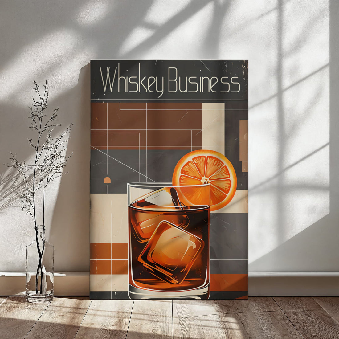 Add a splash of attitude to your space with this retro-style “Whiskey Business” canvas. Perfect for home bars, lounges, or any space where style meets spirit.