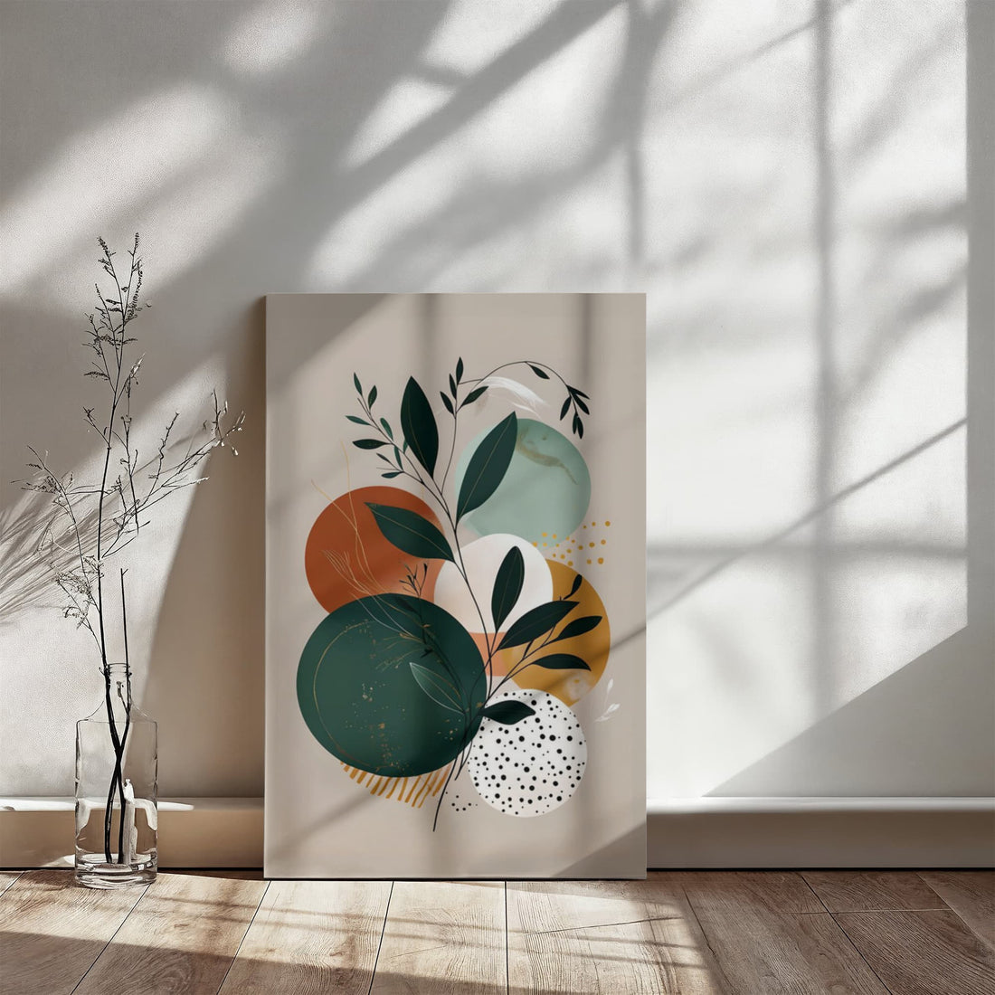 A harmonious blend of nature and geometry creating a soothing, modern aesthetic! Ideal for adding a calm, artful vibe to any living space, office, or creative corner.