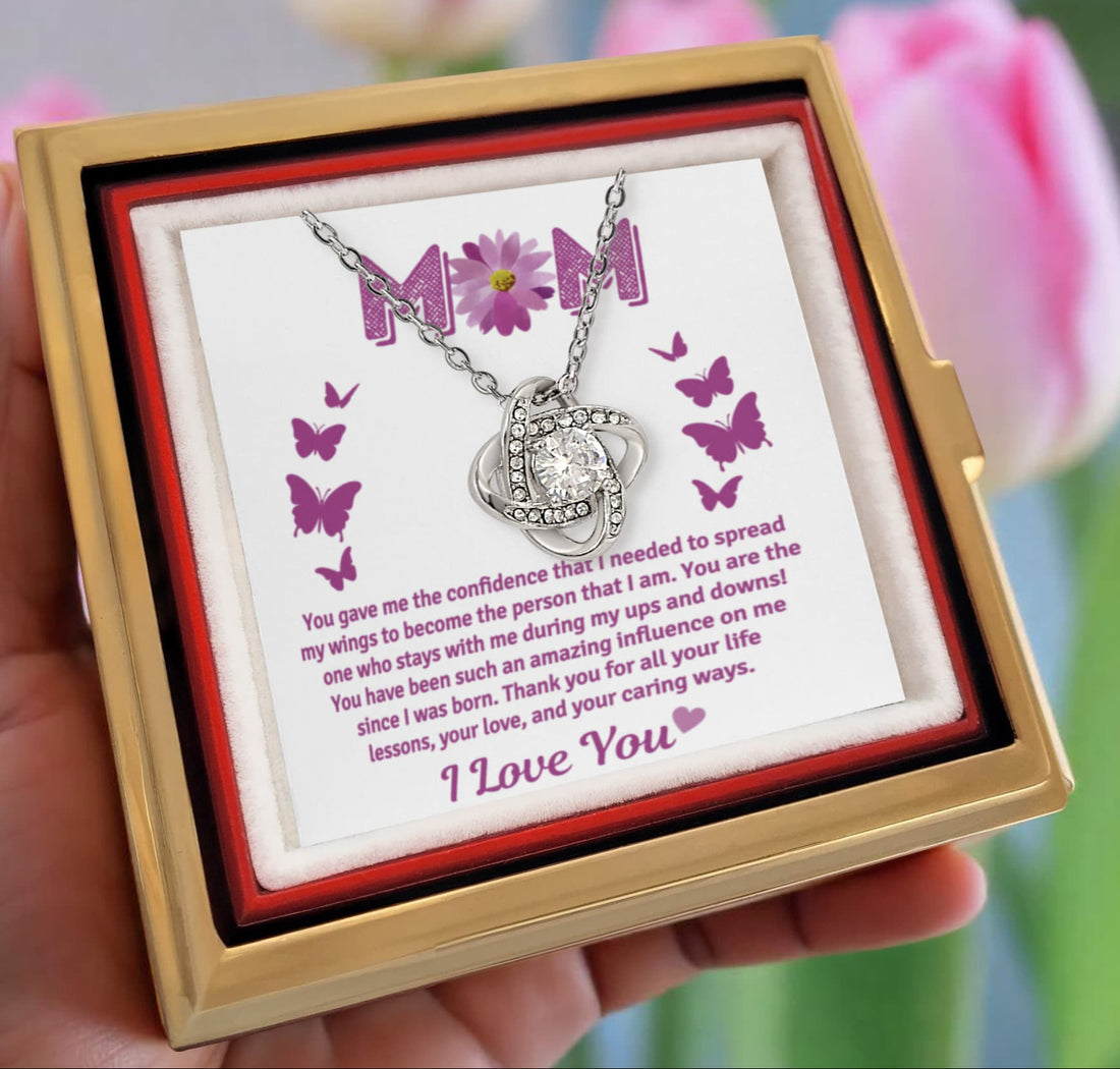 To Mom "Thanks for the Life Lessons" Happy Mother's Day Love Knot Necklace w/rotating rose gift box
