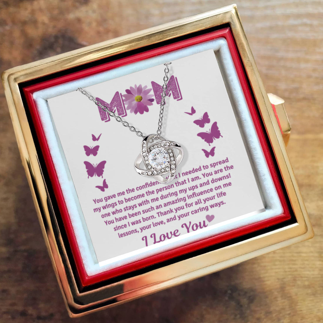 To Mom "Thanks for the Life Lessons" Happy Mother's Day Love Knot Necklace w/rotating rose gift box
