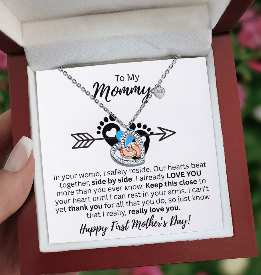 Mommy's 1st Mother's Day Baby Feet Heart Necklace!