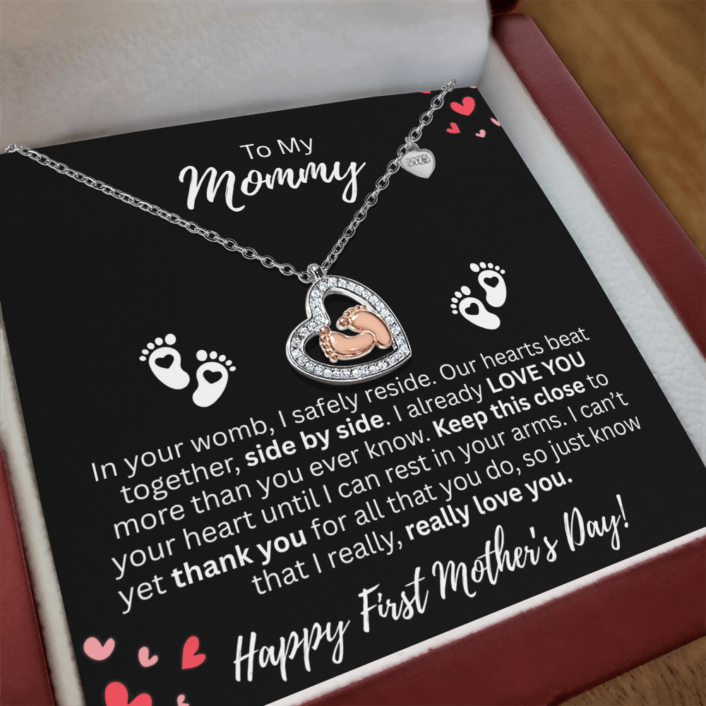 Mommy's 1st Mother's Day Baby Feet Heart Necklace!