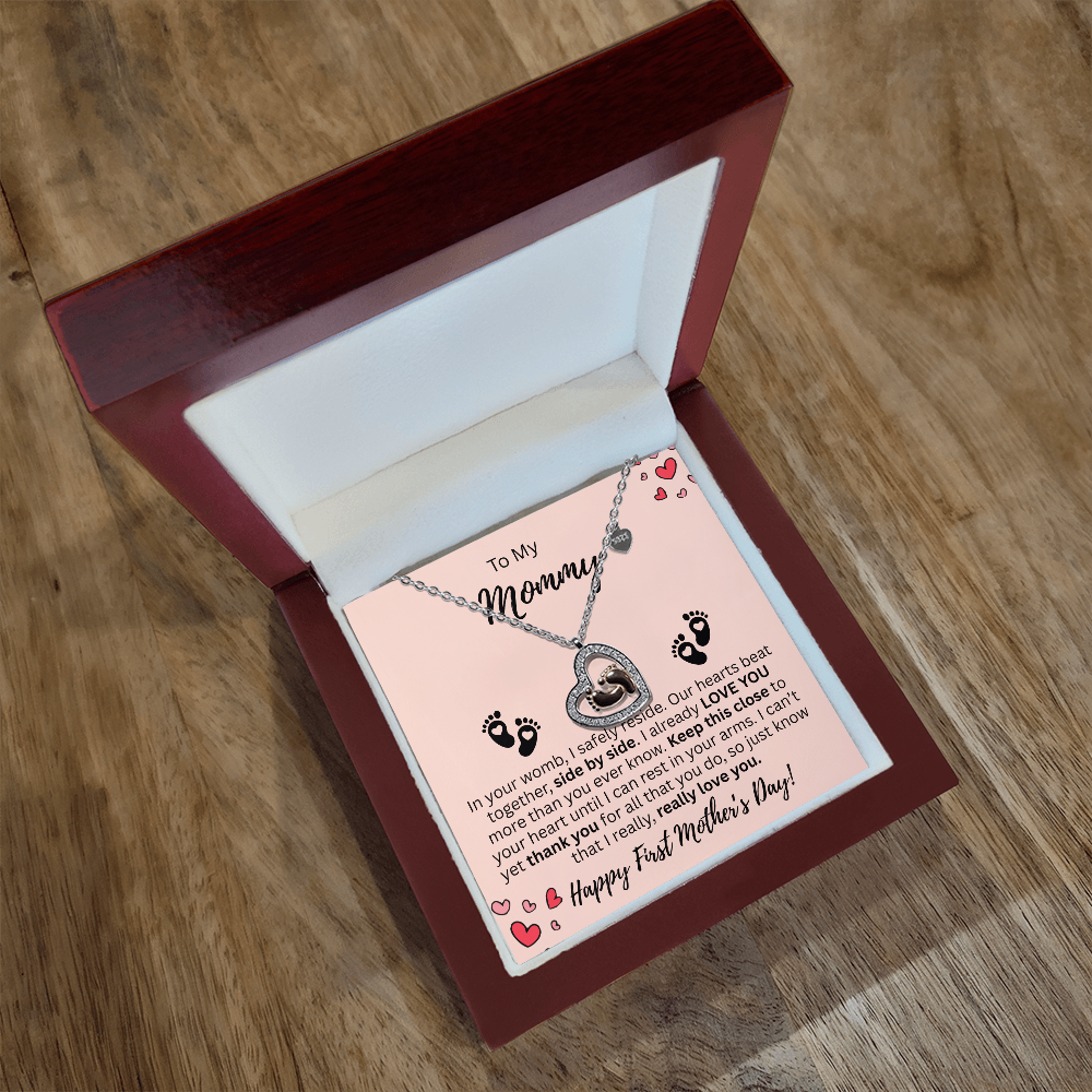Mommy's First Mother's Day Baby Feet Heart Necklace