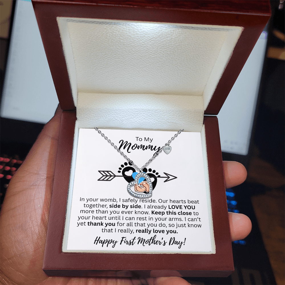 Mommy's 1st Mother's Day Baby Feet Heart Necklace!