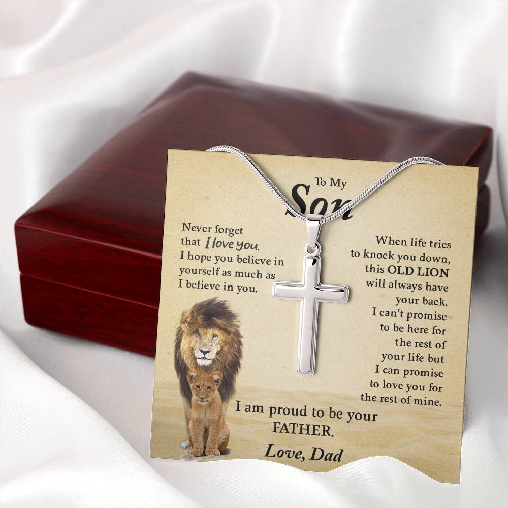To My Son from Dad "Never Forget That I Love You" Stainless Steel Cross Necklace