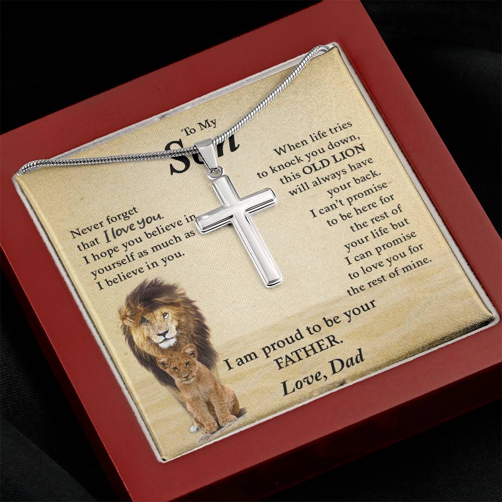To My Son from Dad "Never Forget That I Love You" Stainless Steel Cross Necklace
