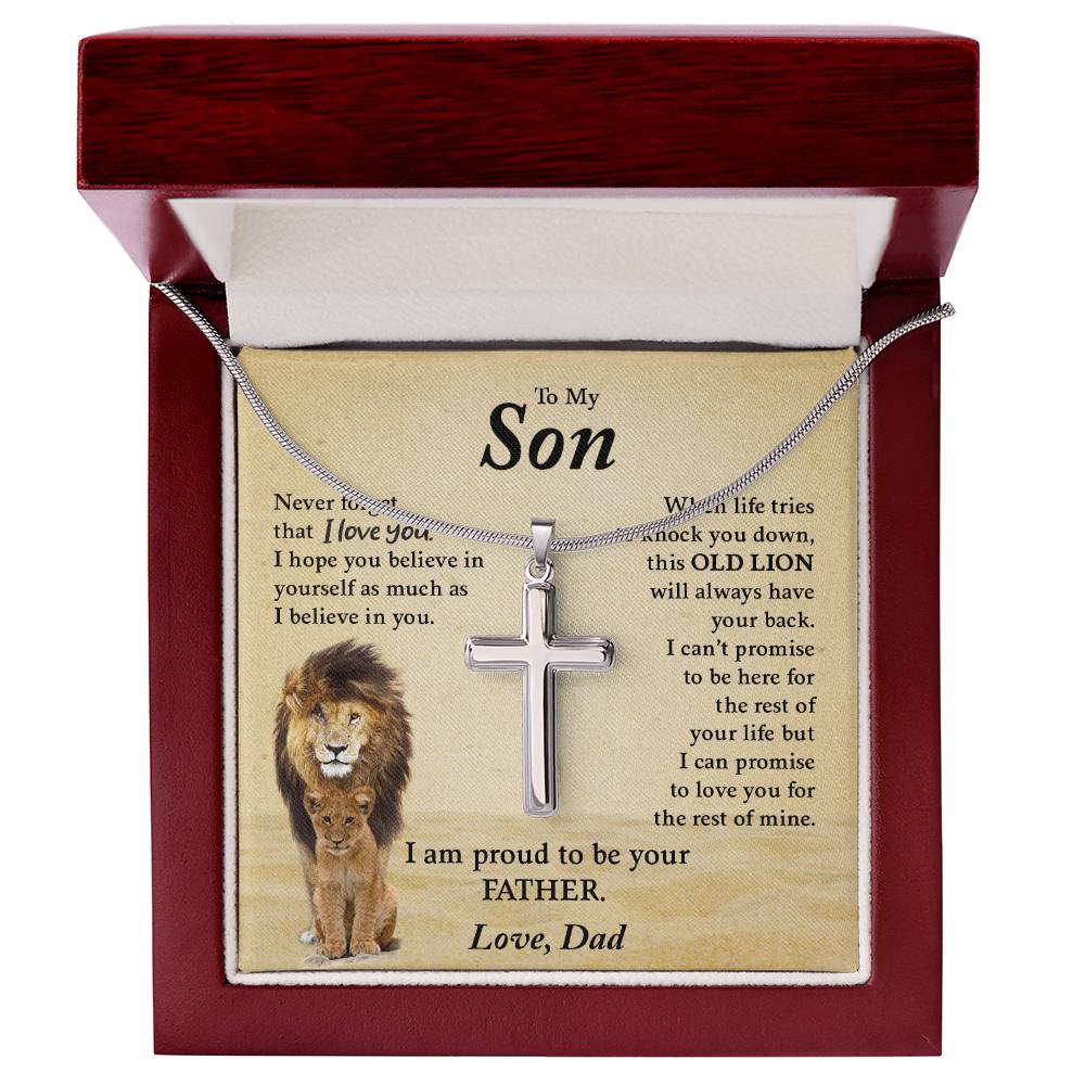 To My Son from Dad "Never Forget That I Love You" Stainless Steel Cross Necklace
