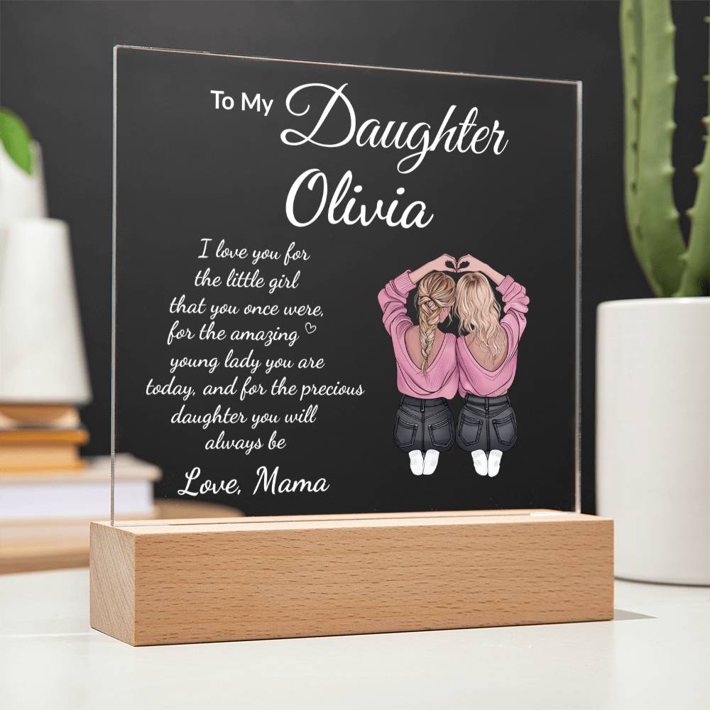 Personalized Gift for Daughter, Mother and Daughter Art, Sentimental Present Acrylic LED Nite Light