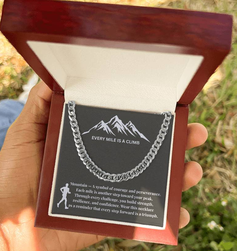 "Every Mile Is A Climb" Cuban Link Chain Necklace with Inspirational Message Card