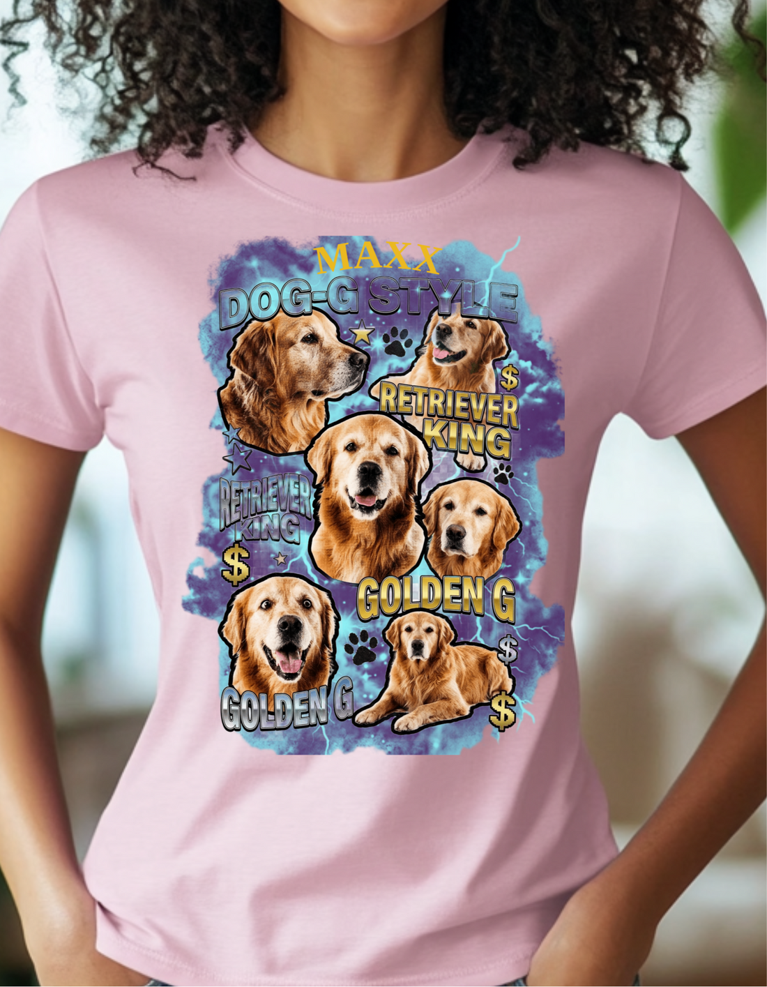 Custom Dog Portrait T-Shirt, Vintage Bootleg Pet Shirt, Personalized Pet Photo Tee, Retriever King Design