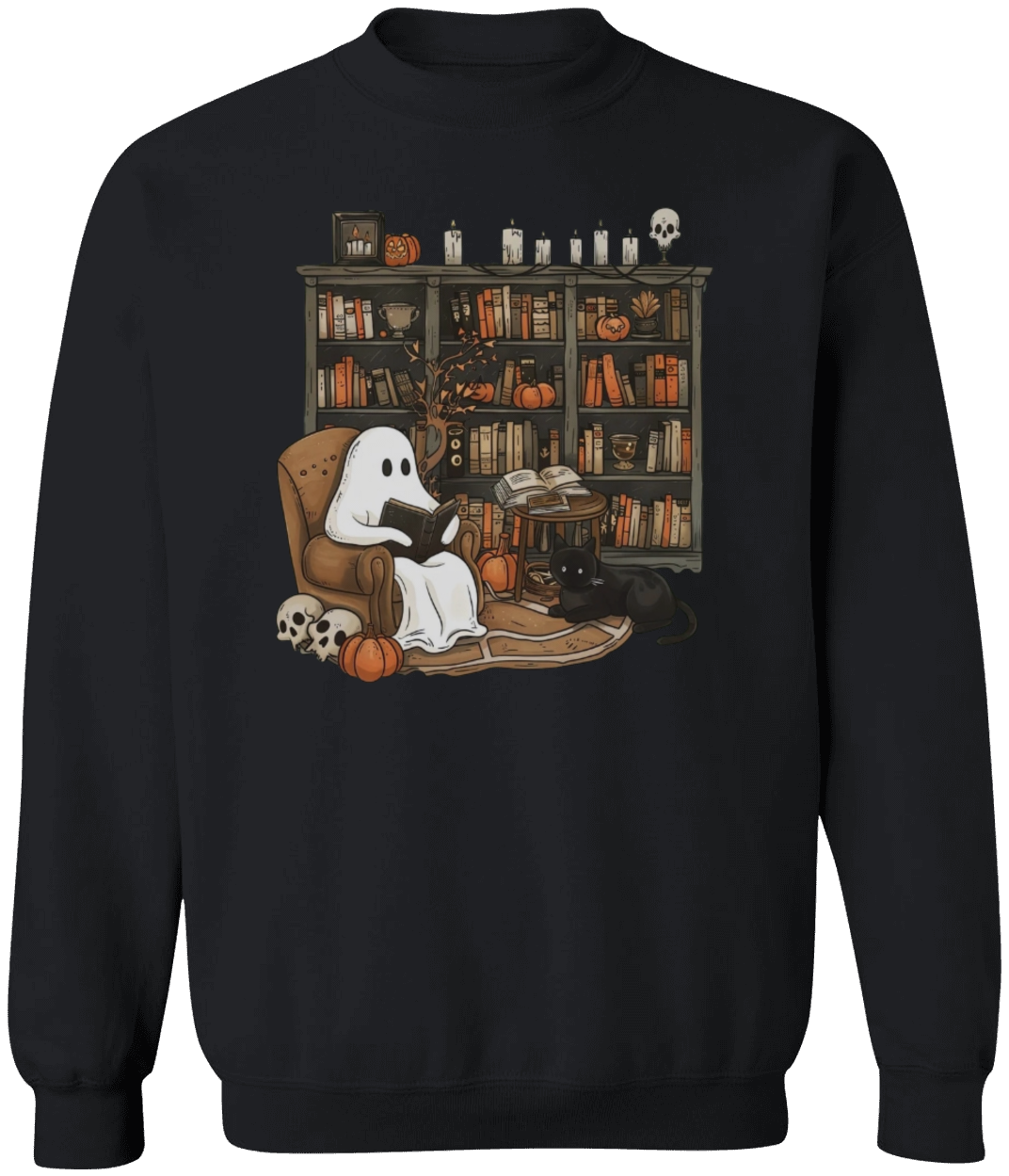 Retro Ghost Reading Books Sweatshirt, Librarian, Teacher Ghost Halloween