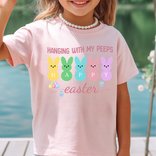 " Hanging with My Peeps" T- Shirt, Cute Easter Bunny Tee, Child's Easter Gift, Fun Easter Graphic Tee
