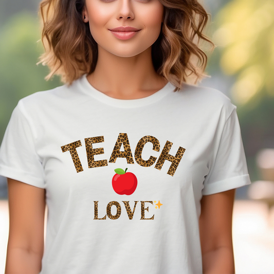 Teach Love Leopard Print Teacher Shirt – Cute Classroom Gift for Teachers, Back to School Teacher Tee