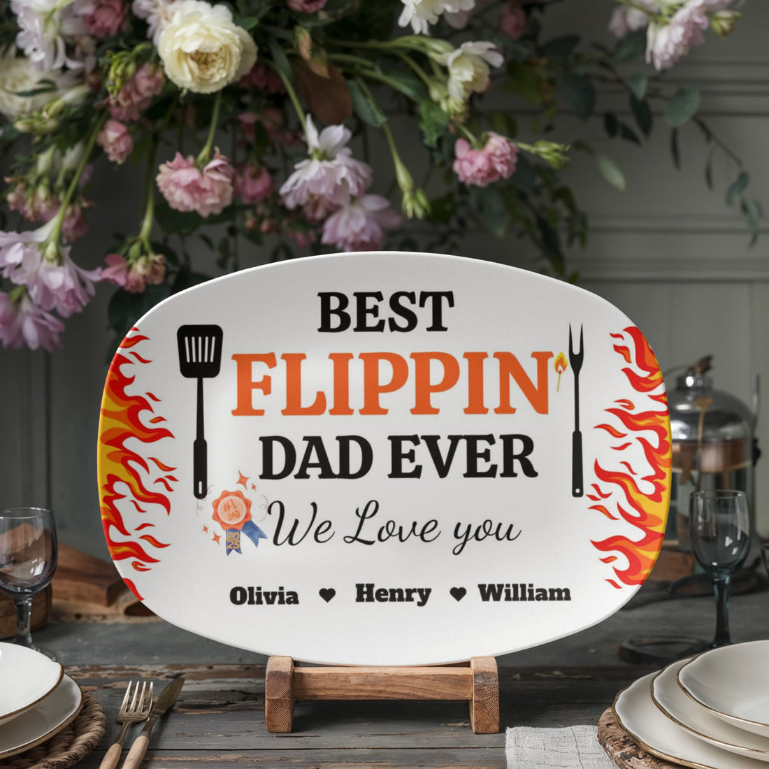 BBQ Grilling Personalized Plate, Daddy's Grilling Plate for Father's Day, Custom Gift for Him 10”x14” Platter